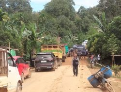 Terjebak Kubangan Jalan Rusak di Tumbang Titi