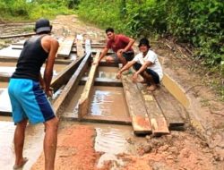 Warga Desa Begenci Darat Gotong Royong Bangun Jembatan Darurat