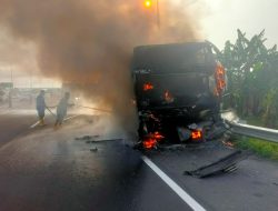 Mobil Double Cabin Senggol Putra Pelangi Terbakar