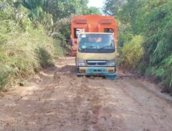 Truk Antarjemput Karyawan Terjebak Lumpur Diantara Sungai Buluh dan Desa Jambi